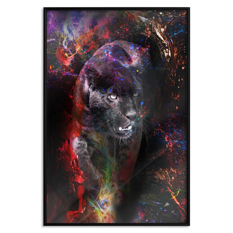 Poster Black Jaguar - animal among abstract colors on a dark background