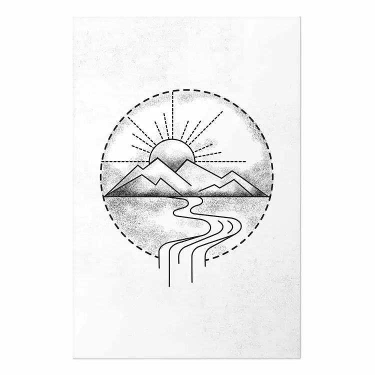 Poster Mountain Sketch - black and white mountain landscape on a solid white background