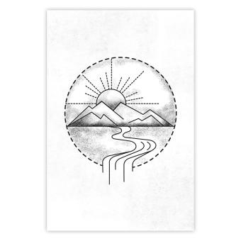 Poster Mountain Sketch - black and white mountain landscape on a solid white background