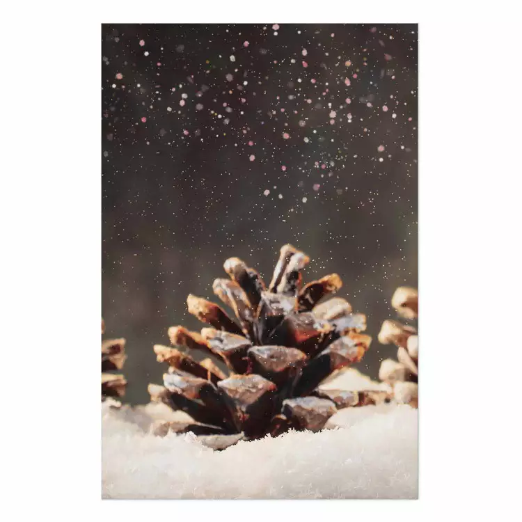 Poster Winter Pinecone - composition of a wintry scene with falling snow