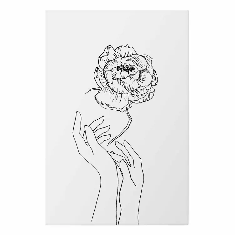 Poster Delicate Flower - line art of flowers and hands on a contrasting white background