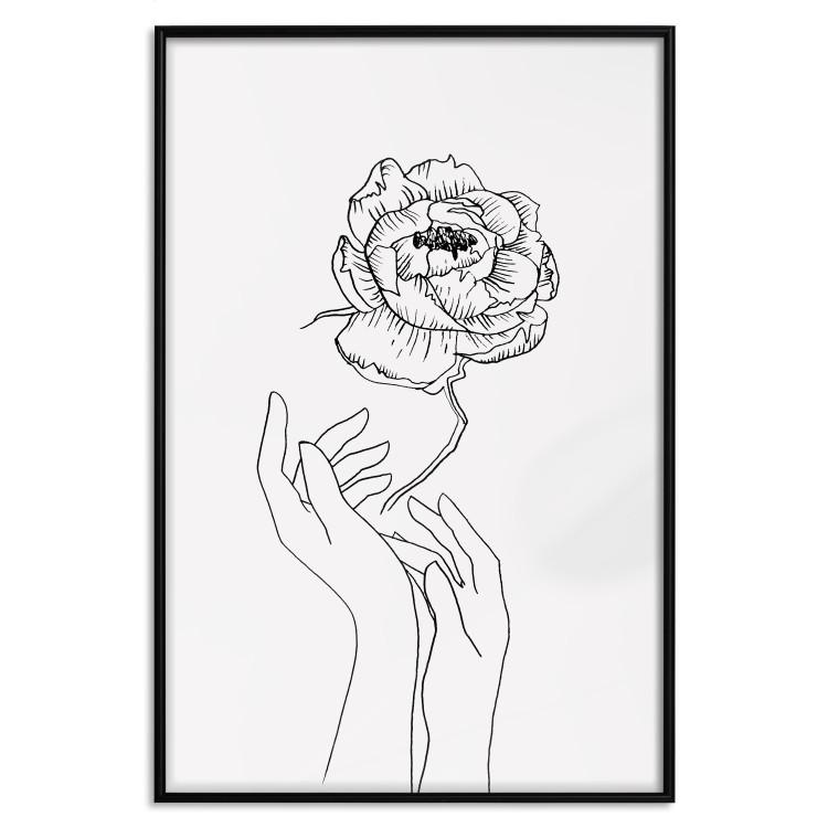 Delicate Flower - line art of flowers and hands on a contrasting white background