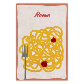 Poster Roman Delicacies - texts and food in the form of pasta with tomato