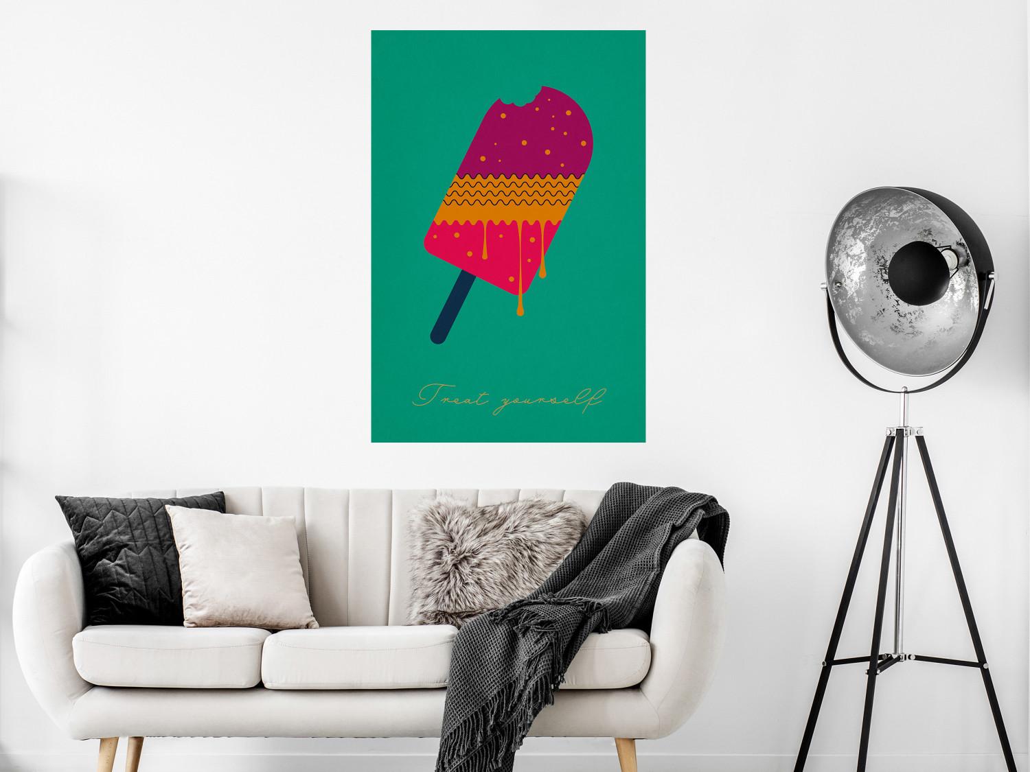 Poster Treat Yourself - colorful popsicle ice creams on a solid turquoise background