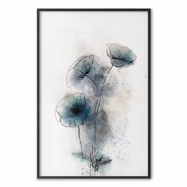 Blue Poppies - line art of a plant with blue flowers on a light background