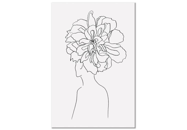 Canvas Print Flowers in hair - a linear woman silhouette with flower