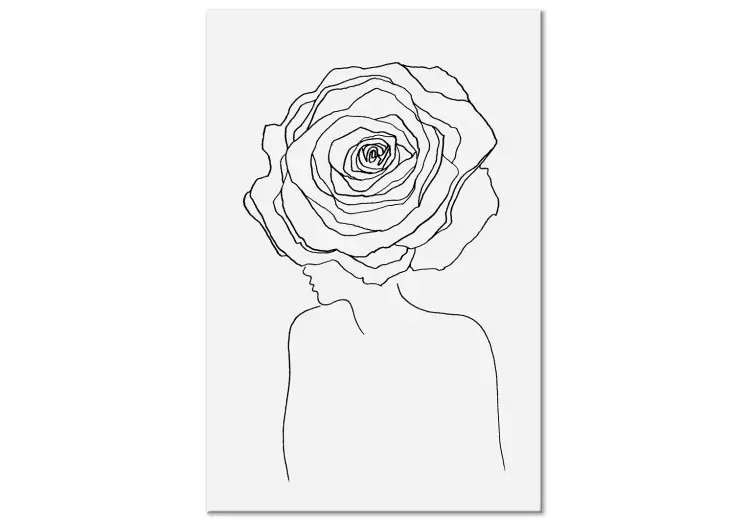 Rose in the hair - a linear woman silhouette with flower