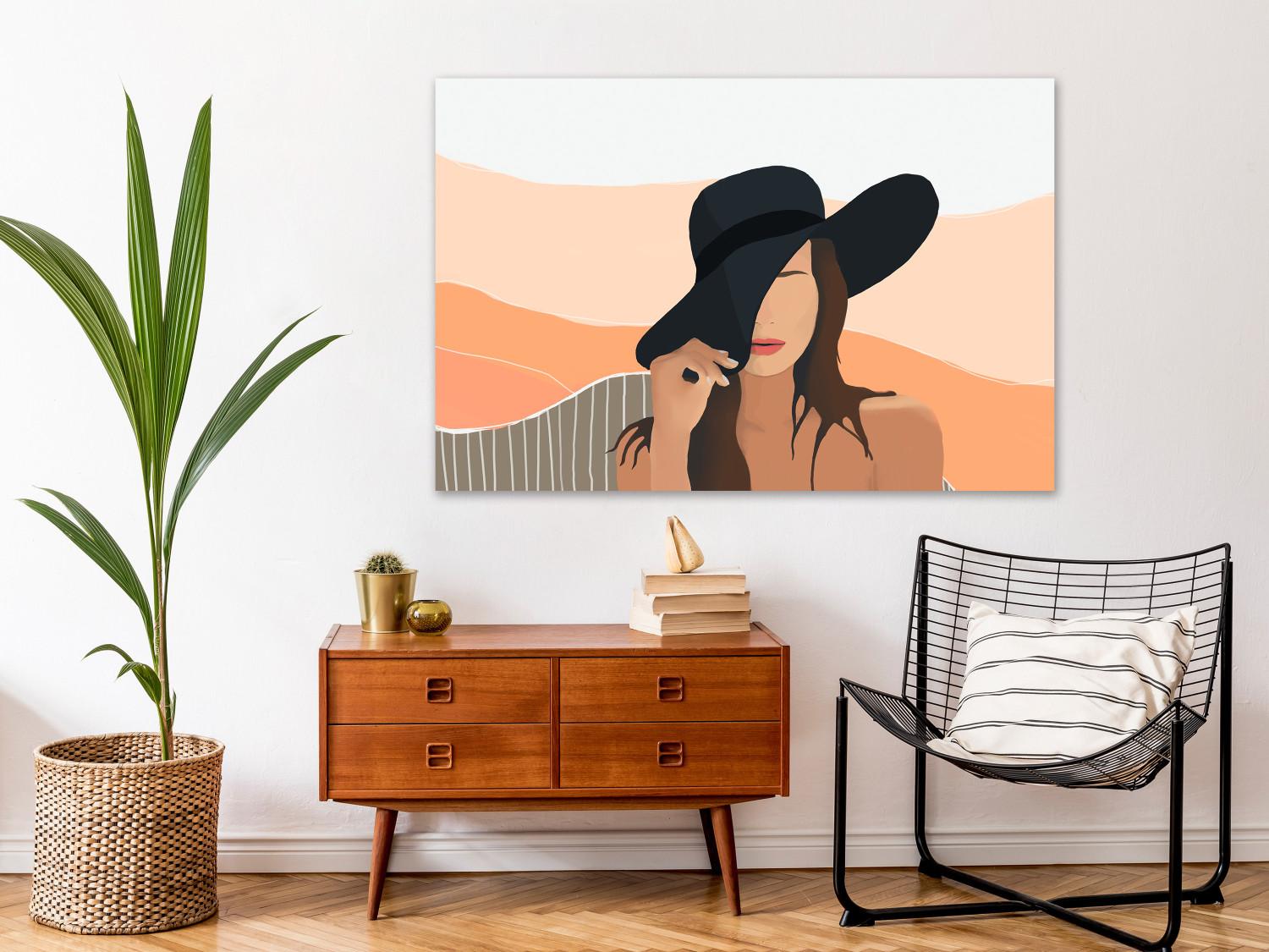 Canvas Woman hat - artwork in pastel colours with figure of a woman