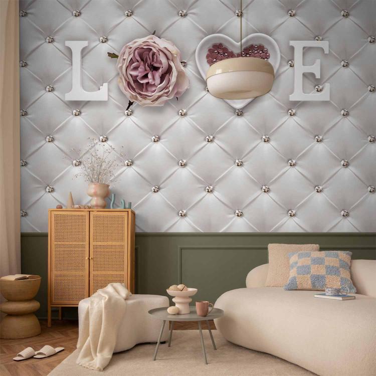 Love dream - inscription in English on a leather-textured background with quilting