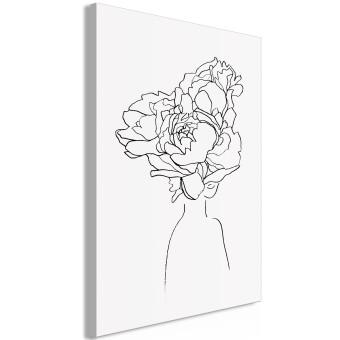 Canvas Flowery face - black and white, linear woman portrait with flower