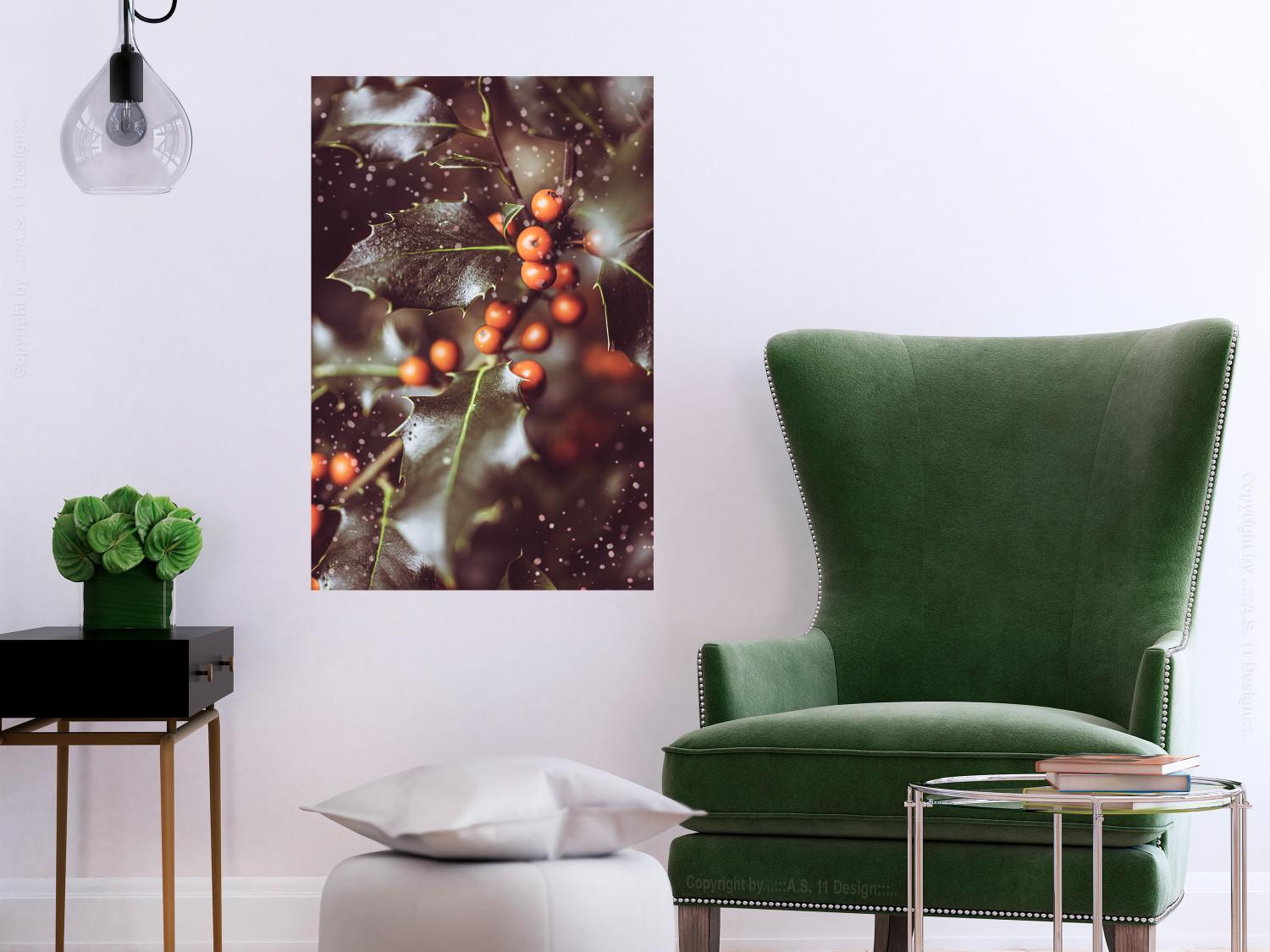 Poster Magic Shrub - plant with green leaves in a wintry holiday atmosphere