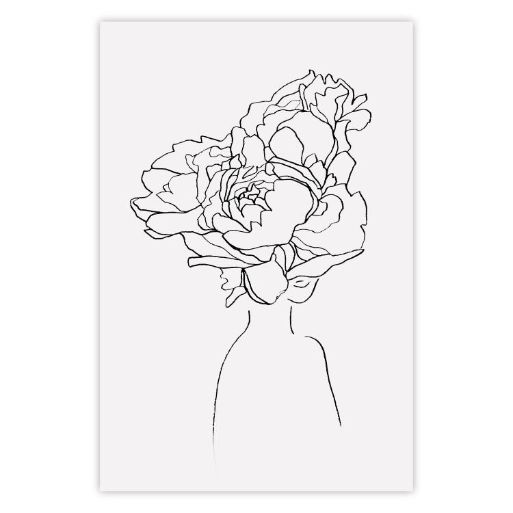 Above Flowers - abstract line art of a woman with flowers in her hair