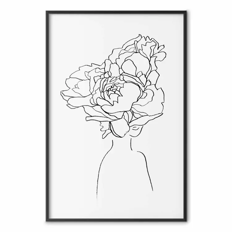 Above Flowers - abstract line art of a woman with flowers in her hair