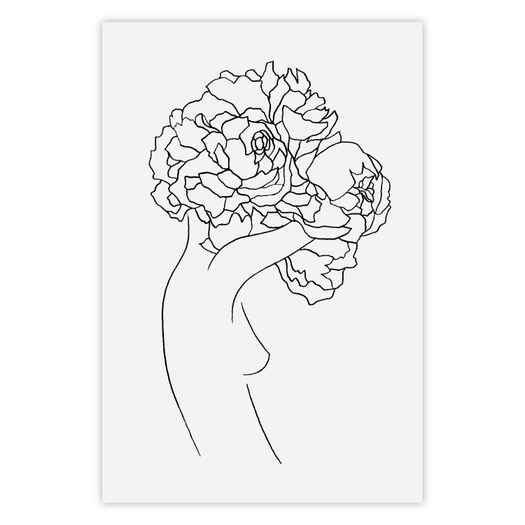 Gardener - abstract line art of a woman with flowers on a white background