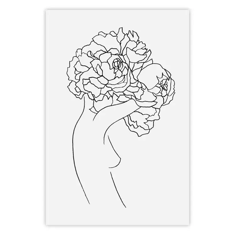 Gardener - abstract line art of a woman with flowers on a white background