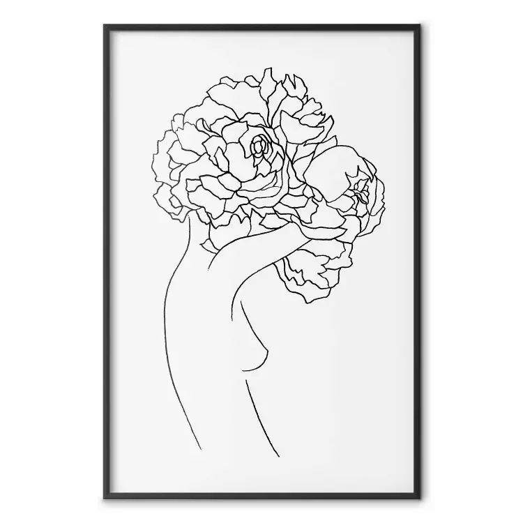 Gardener - abstract line art of a woman with flowers on a white background