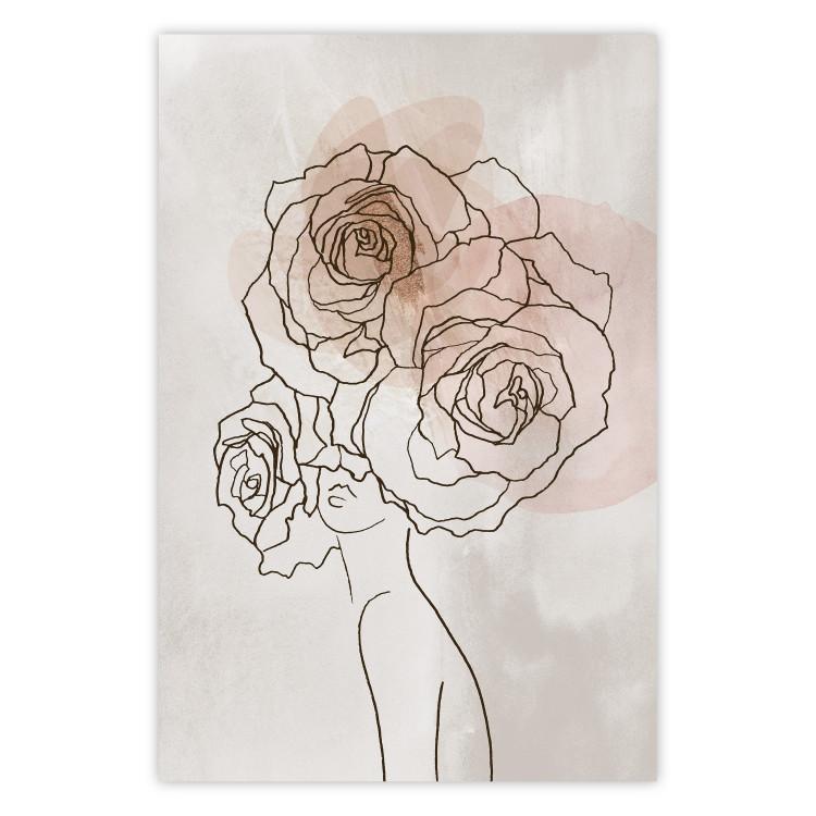 Anna and Roses - abstract black line art of a woman with flowers in her hair