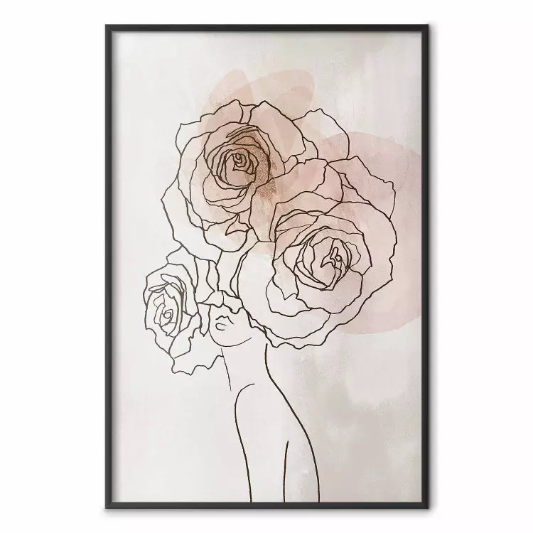 Anna and Roses - abstract black line art of a woman with flowers in her hair