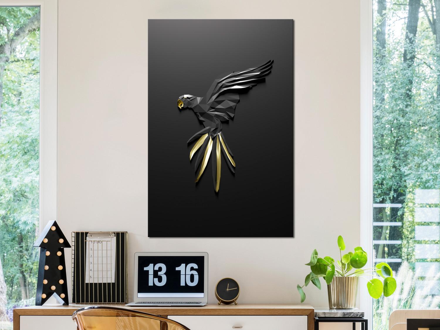 Canvas Black Parrot (1-piece) Vertical - bird with geometric texture