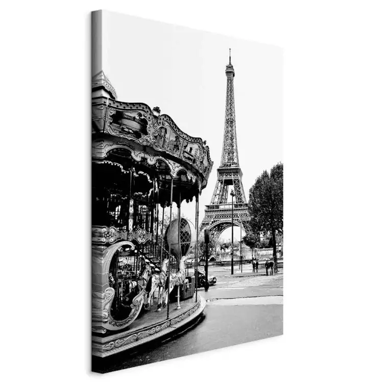 Carousel at Eiffel Tower - black-white graphic of Paris architecture