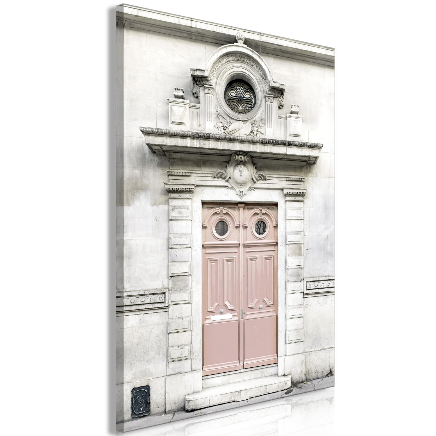 Canvas Pink Paris tenement house door - a photograph of Paris architecture