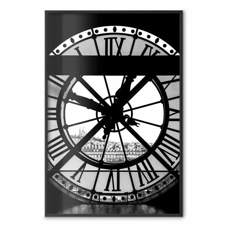 Sacre-Coeur Clock - black and white clock architecture against the city backdrop