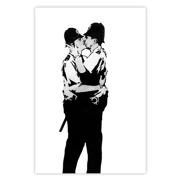 Kissing Coppers - two kissing black figures in Banksy style