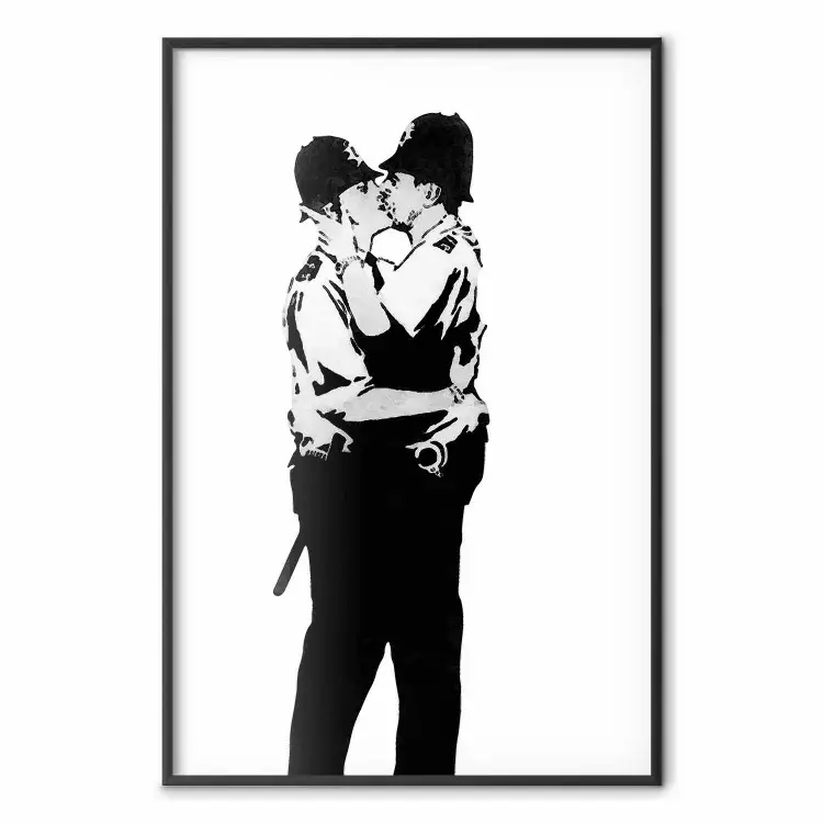 Kissing Coppers - two kissing black figures in Banksy style