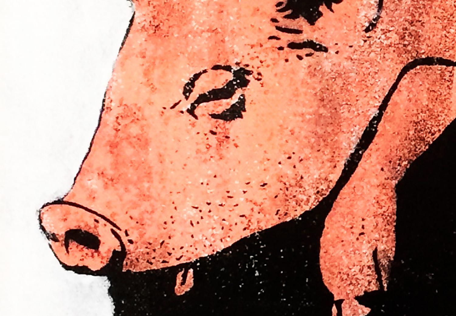 Poster Police Pig - policeman holding a sleeping pink piglet