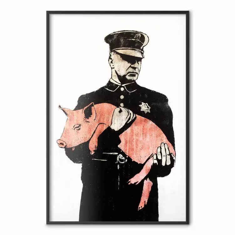 Police Pig - policeman holding a sleeping pink piglet