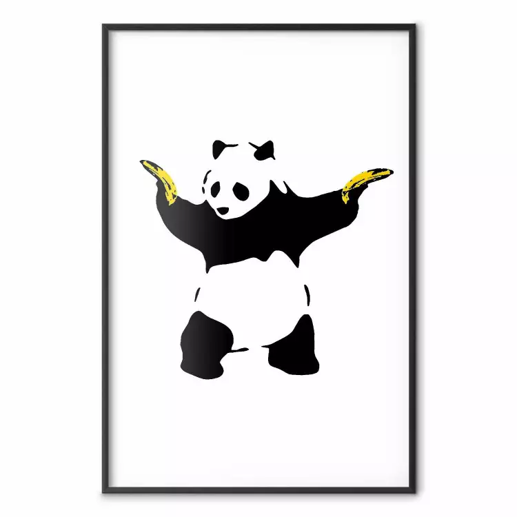 Panda with Guns - black and white animal holding bananas on a white background