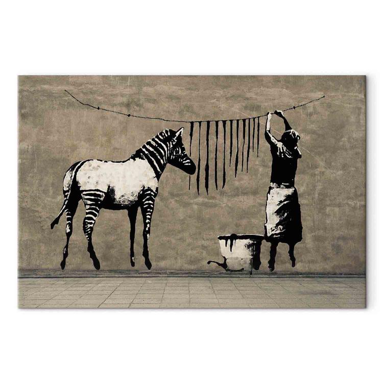 Canvas Print Banksy: Washing Zebra on Concrete (1 Part) Wide