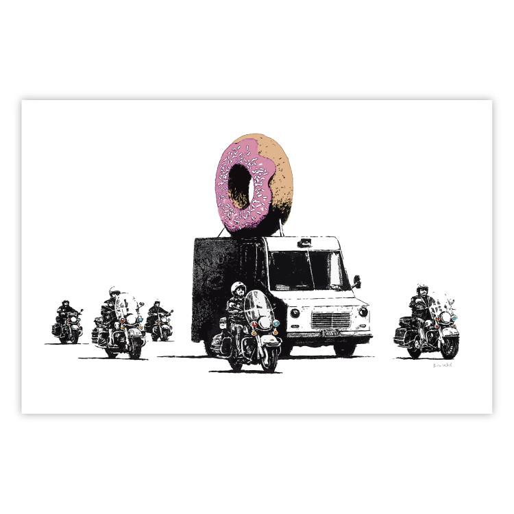 Donut Police - car with a donut and police motorcycles on a white background