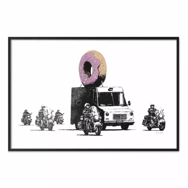 Donut Police - car with a donut and police motorcycles on a white background