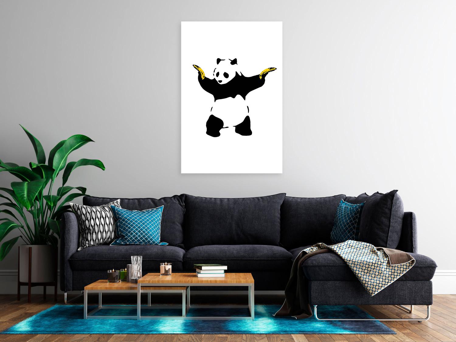 Canvas Panda with Guns (1-piece) Vertical - exotic animal with bananas
