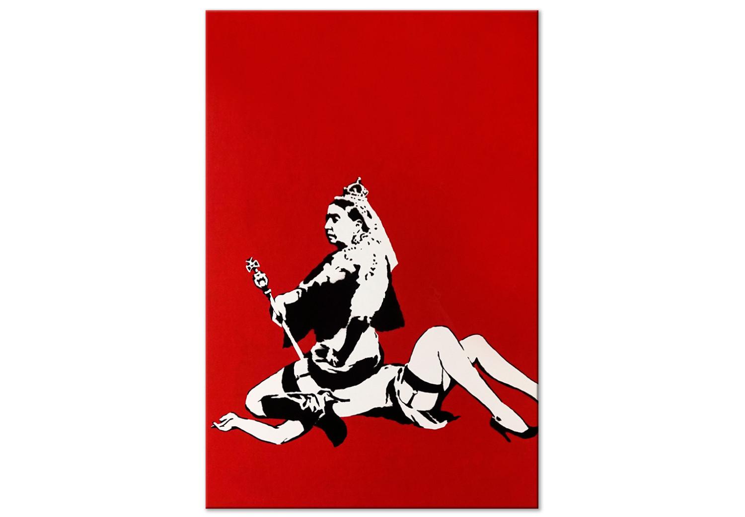 Canvas Banksy's Queen - street art style graphic on red background