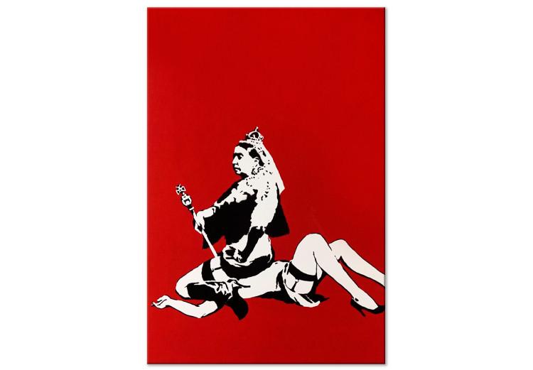 Banksy's Queen - street art style graphic on red background