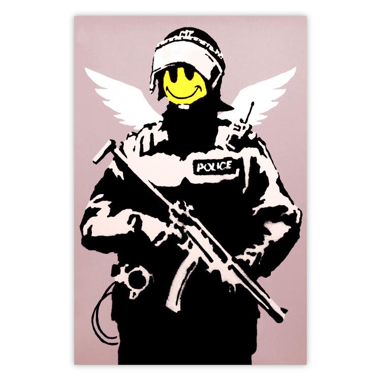 Policeman - man with a yellow face and wings in Banksy style
