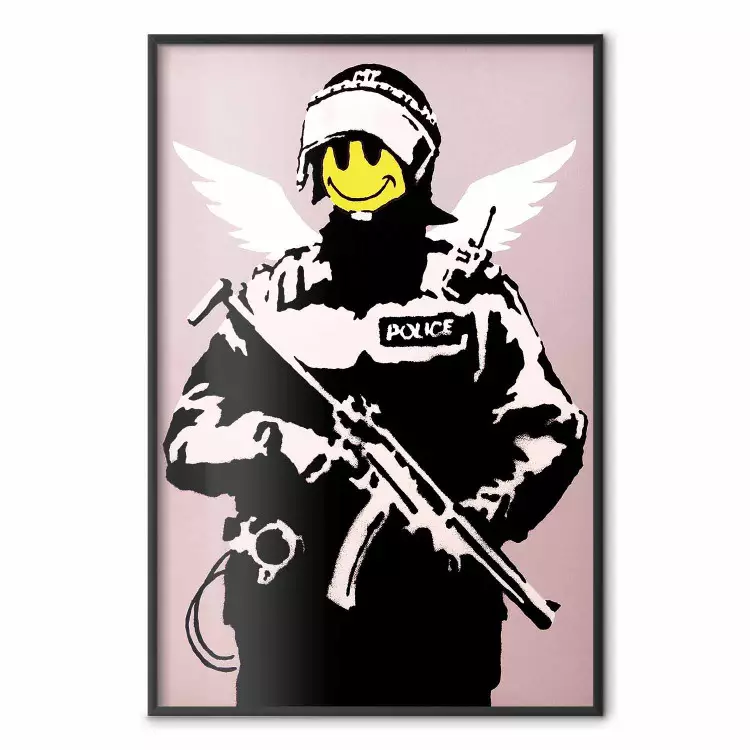 Policeman - man with a yellow face and wings in Banksy style