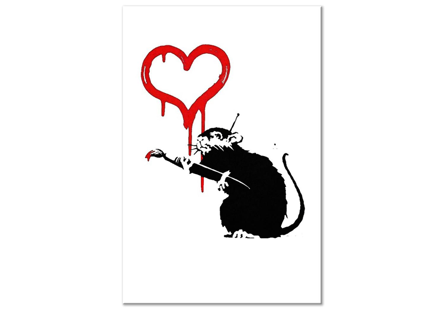 Canvas Love Rat (1-piece) Vertical - street art of a rat as a heart painter