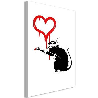 Canvas Love Rat (1-piece) Vertical - street art of a rat as a heart painter