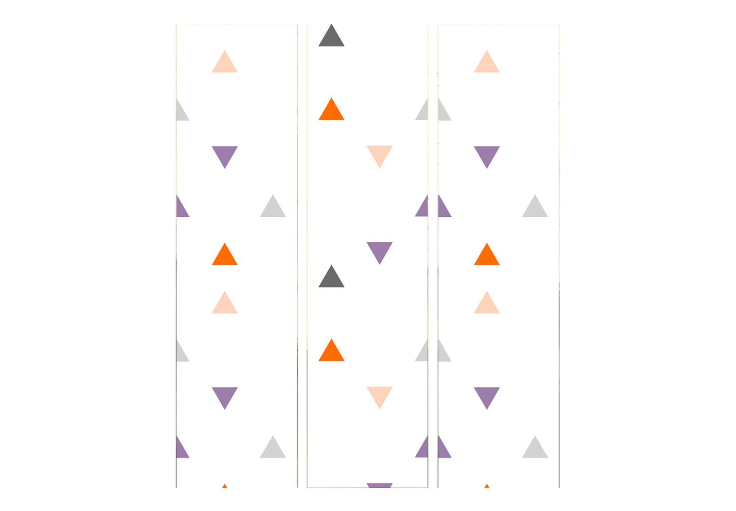 Room Divider Rain of Triangles (3-piece) - colorful figures on a white pattern
