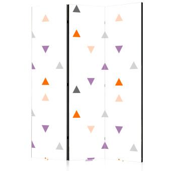 Room Divider Rain of Triangles (3-piece) - colorful figures on a white pattern