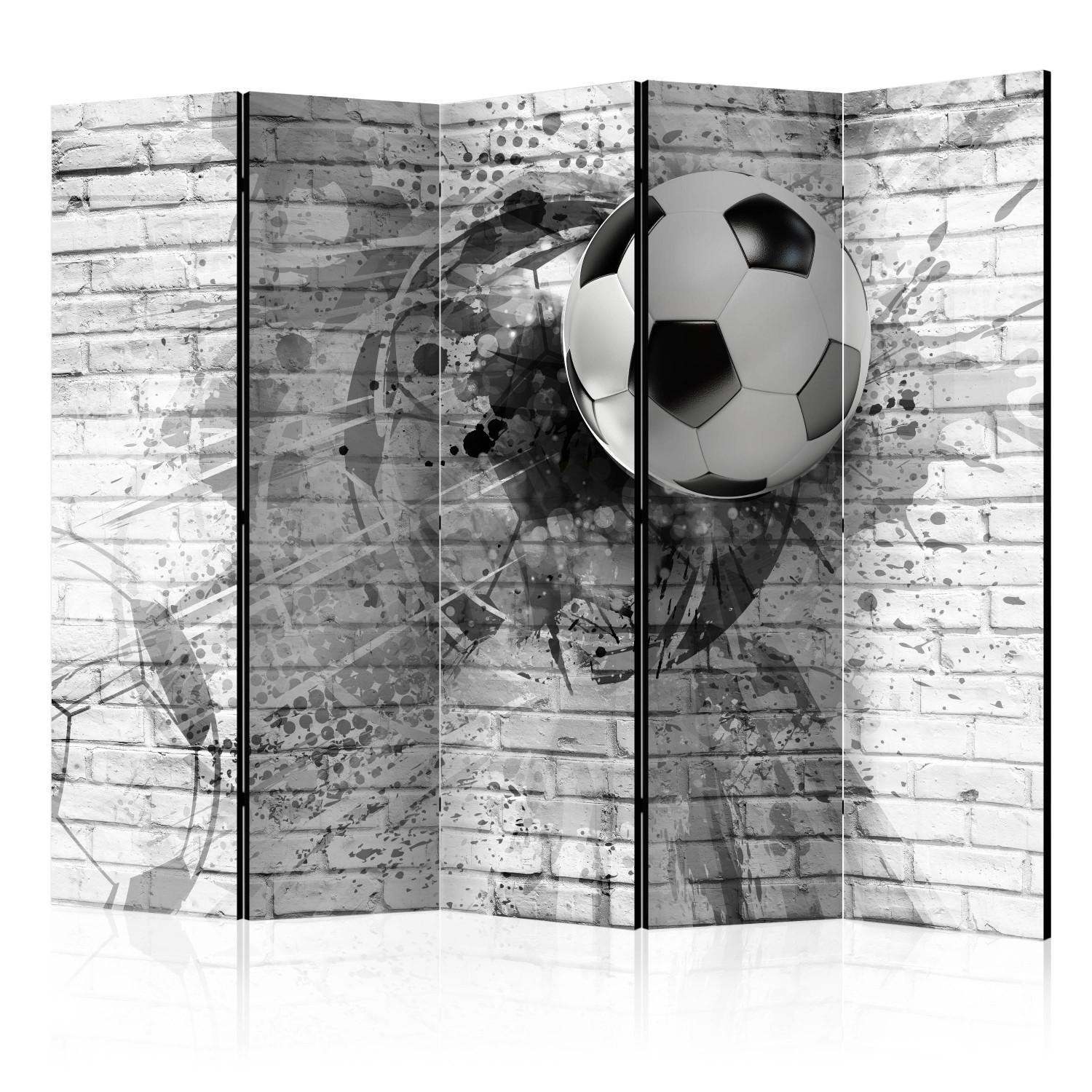 Room Divider Football Dynamics II (5-piece) - black and white sports composition