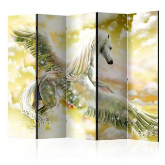 Room Divider Pegasus (Yellow) II (5-piece) - winged horse against a fairy-tale sky