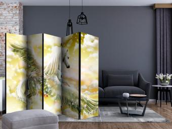 Room Divider Pegasus (Yellow) II (5-piece) - winged horse against a fairy-tale sky