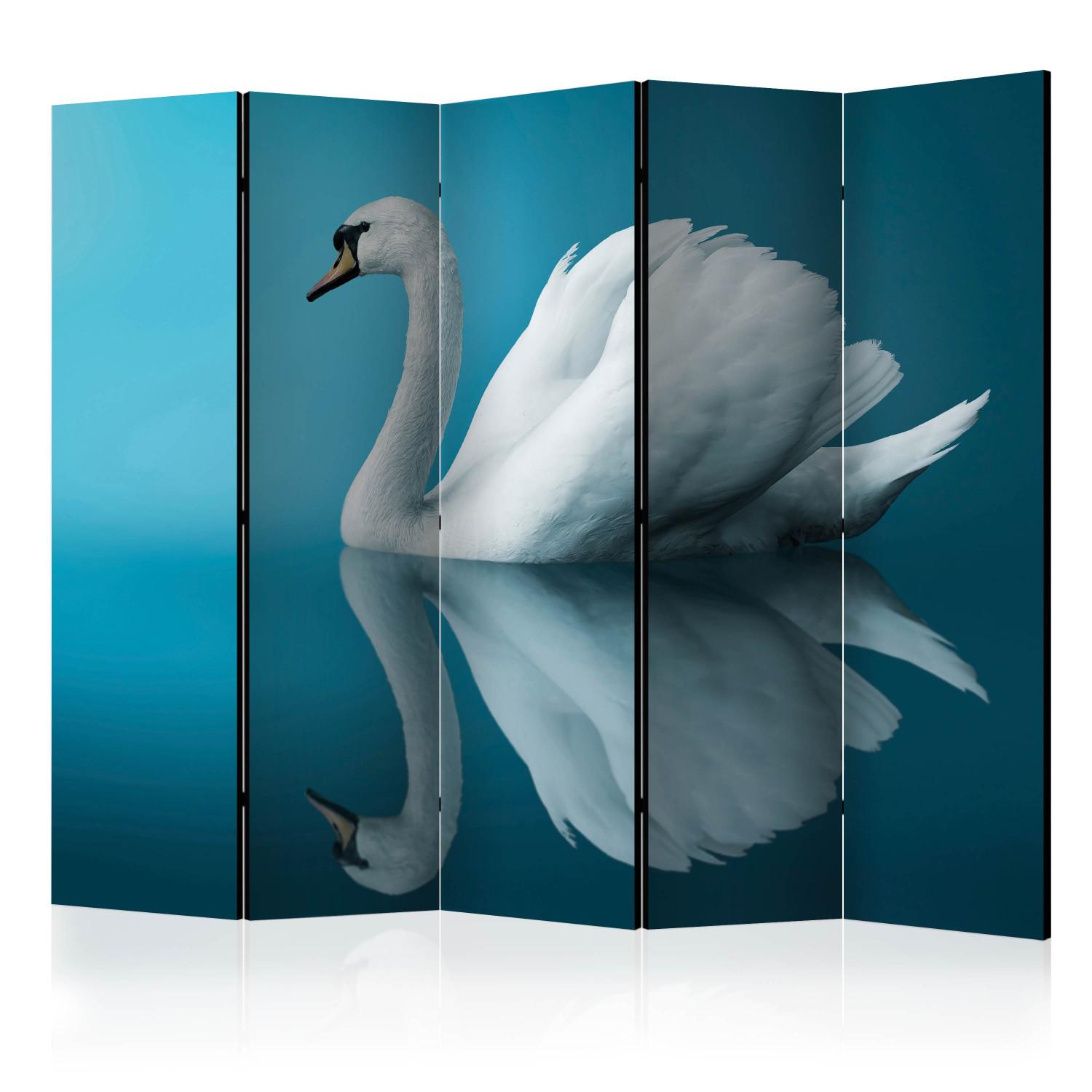 Room Divider Swan - Reflection II (5-piece) - white bird amidst blue water