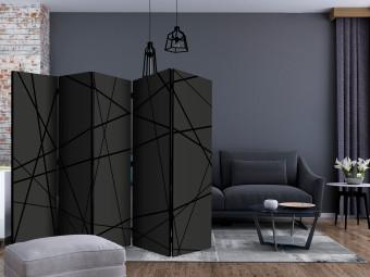 Room Divider Dark Crossroad II (5-piece) - black geometric abstraction