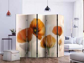 Room Divider Poppies - vintage II (5-piece) - wildflowers on a light pink background