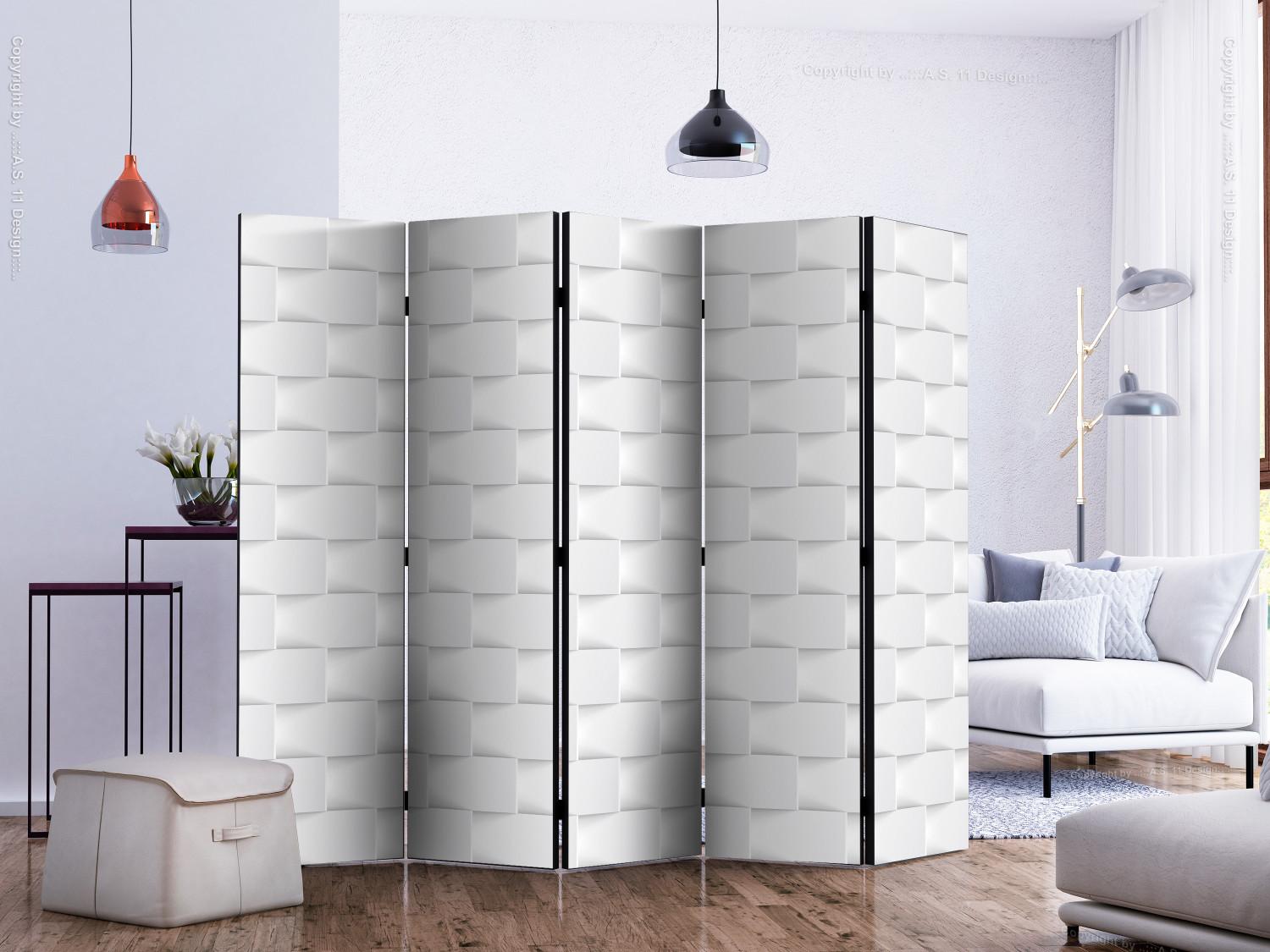Room Divider Abstract Screen II (5-piece) - white geometric composition